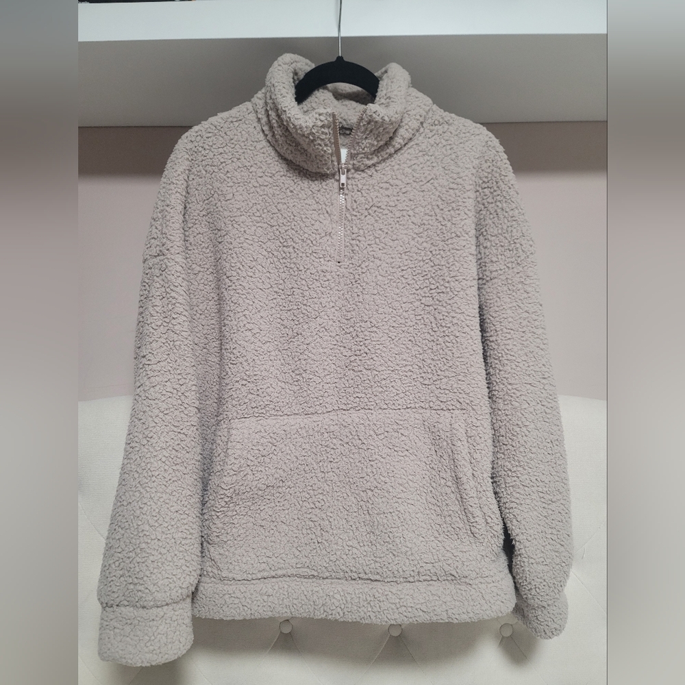 American Eagle Sz M/L Oversized Taupe Sherpa Fleece Sweater 1/4 Zip Pullover